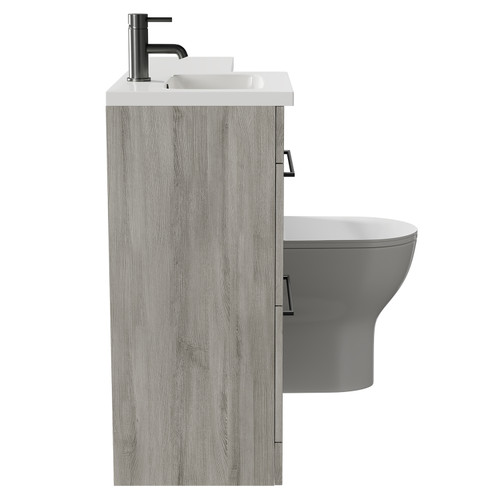 Napoli Combination Molina Ash 1000mm Vanity Unit Toilet Suite with Left Hand L Shaped 1 Tap Hole Round Basin and 2 Drawers with Gunmetal Grey Handles Side on View