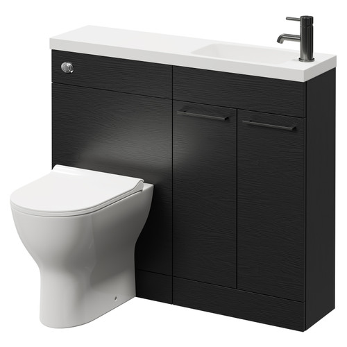 Napoli Combination Nero Oak 1000mm Vanity Unit Toilet Suite with Slimline 1 Tap Hole Round Basin and 2 Doors with Gunmetal Grey Handles Right Hand Side View