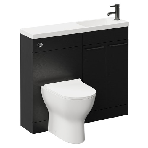 Napoli Combination Nero Oak 1000mm Vanity Unit Toilet Suite with Slimline 1 Tap Hole Round Basin and 2 Doors with Gunmetal Grey Handles Left Hand Side View