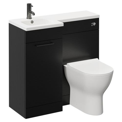 Napoli Combination Nero Oak 900mm Vanity Unit Toilet Suite with Left Hand L Shaped 1 Tap Hole Round Basin and Single Door with Gunmetal Grey Handle Left Hand Side View