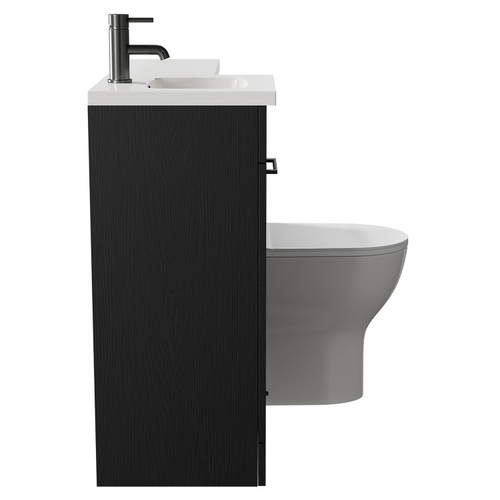 Napoli Combination Nero Oak 900mm Vanity Unit Toilet Suite with Left Hand L Shaped 1 Tap Hole Round Basin and Single Door with Gunmetal Grey Handle Side on View