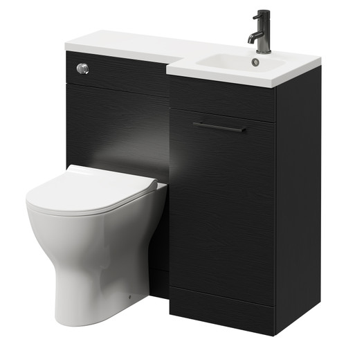 Napoli Combination Nero Oak 900mm Vanity Unit Toilet Suite with Right Hand L Shaped 1 Tap Hole Round Basin and Single Door with Gunmetal Grey Handle Right Hand Side View