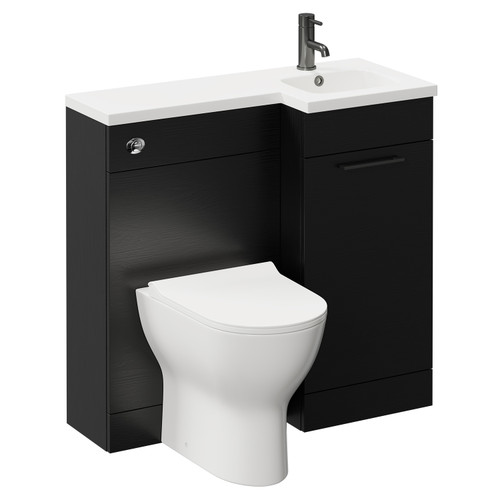 Napoli Combination Nero Oak 900mm Vanity Unit Toilet Suite with Right Hand L Shaped 1 Tap Hole Round Basin and Single Door with Gunmetal Grey Handle Left Hand Side View