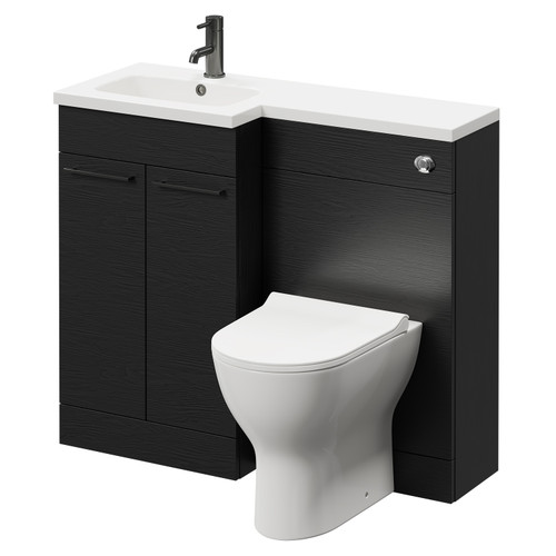 Napoli Combination Nero Oak 1000mm Vanity Unit Toilet Suite with Left Hand L Shaped 1 Tap Hole Round Basin and 2 Doors with Gunmetal Grey Handles Right Hand Side View