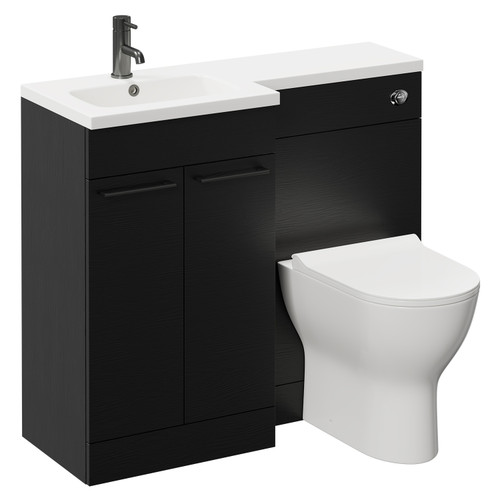 Napoli Combination Nero Oak 1000mm Vanity Unit Toilet Suite with Left Hand L Shaped 1 Tap Hole Round Basin and 2 Doors with Gunmetal Grey Handles Left Hand Side View
