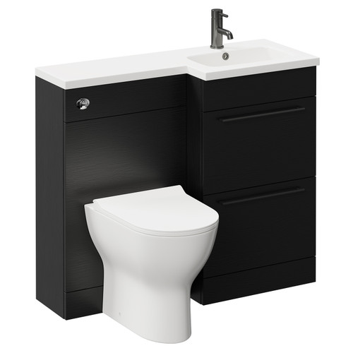 Napoli Combination Nero Oak 1000mm Vanity Unit Toilet Suite with Right Hand L Shaped 1 Tap Hole Round Basin and 2 Drawers with Gunmetal Grey Handles Left Hand Side View