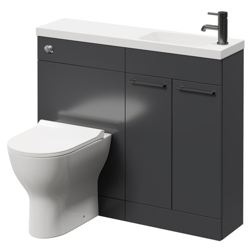 Napoli Combination Gloss Grey 1000mm Vanity Unit Toilet Suite with Slimline 1 Tap Hole Round Basin and 2 Doors with Gunmetal Grey Handles Right Hand Side View