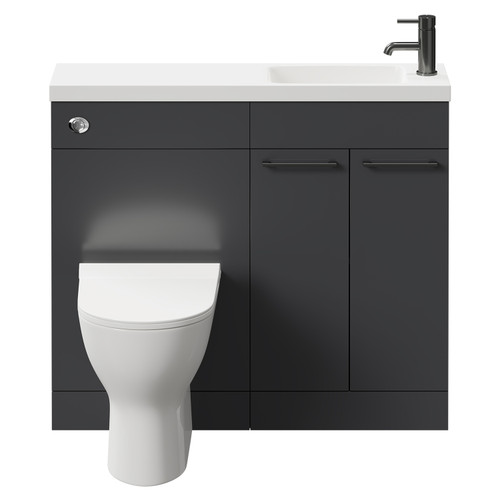Napoli Combination Gloss Grey 1000mm Vanity Unit Toilet Suite with Slimline 1 Tap Hole Round Basin and 2 Doors with Gunmetal Grey Handles Front View