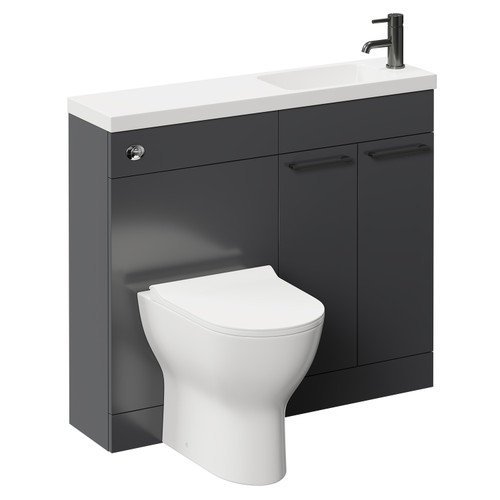 Napoli Combination Gloss Grey 1000mm Vanity Unit Toilet Suite with Slimline 1 Tap Hole Round Basin and 2 Doors with Gunmetal Grey Handles Left Hand Side View