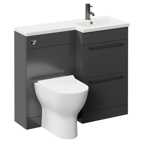 Napoli Combination Gloss Grey 1000mm Vanity Unit Toilet Suite with Right Hand L Shaped 1 Tap Hole Round Basin and 2 Drawers with Gunmetal Grey Handles Left Hand Side View