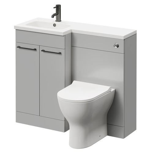 Napoli Combination Gloss Grey Pearl 1000mm Vanity Unit Toilet Suite with Left Hand L Shaped 1 Tap Hole Round Basin and 2 Doors with Gunmetal Grey Handles Right Hand Side View