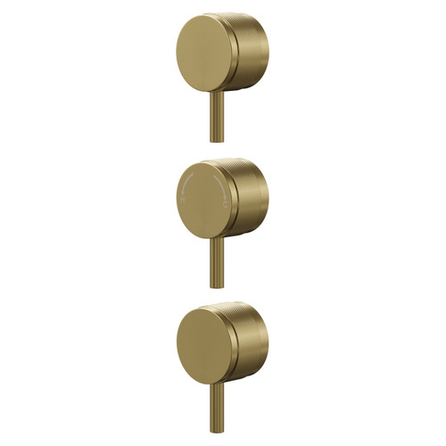 Colore Brushed Brass Industrial Style Half Knurled Control Handle Set for Triple Shower Valve Right Hand View