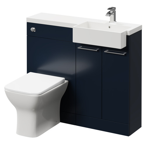 Napoli Combination Deep Blue 1000mm Vanity Unit Toilet Suite with Right Hand Square Semi Recessed 1 Tap Hole Basin and 2 Doors with Polished Chrome Handles Right Hand View