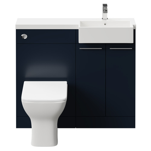 Napoli Combination Deep Blue 1000mm Vanity Unit Toilet Suite with Right Hand Square Semi Recessed 1 Tap Hole Basin and 2 Doors with Polished Chrome Handles Front View