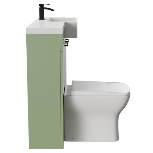 Napoli Combination Olive Green 1000mm Vanity Unit Toilet Suite with Right Hand Square Semi Recessed 1 Tap Hole Basin and 2 Doors with Matt Black Handles Side View