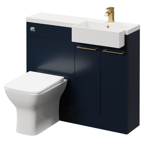 Napoli Combination Deep Blue 1000mm Vanity Unit Toilet Suite with Right Hand Square Semi Recessed 1 Tap Hole Basin and 2 Doors with Brushed Brass Handles Right Hand View