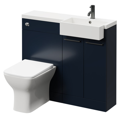 Napoli Combination Deep Blue 1000mm Vanity Unit Toilet Suite with Right Hand Square Semi Recessed 1 Tap Hole Basin and 2 Doors with Gunmetal Grey Handles Right Hand View