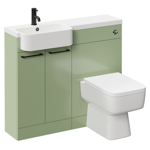 Napoli Combination Olive Green 1000mm Vanity Unit Toilet Suite with Left Hand Round Semi Recessed 1 Tap Hole Basin and 2 Doors with Matt Black Handles Left Hand View