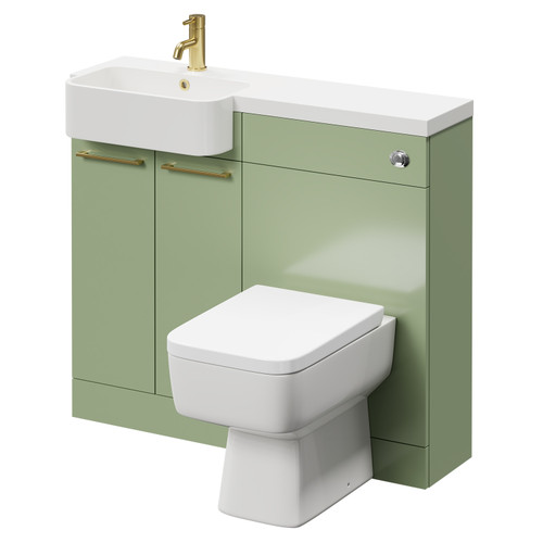 Napoli Combination Olive Green 1000mm Vanity Unit Toilet Suite with Left Hand Round Semi Recessed 1 Tap Hole Basin and 2 Doors with Brushed Brass Handles Right Hand View