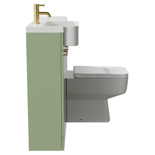 Napoli Combination Olive Green 1000mm Vanity Unit Toilet Suite with Left Hand Round Semi Recessed 1 Tap Hole Basin and 2 Doors with Brushed Brass Handles Side View