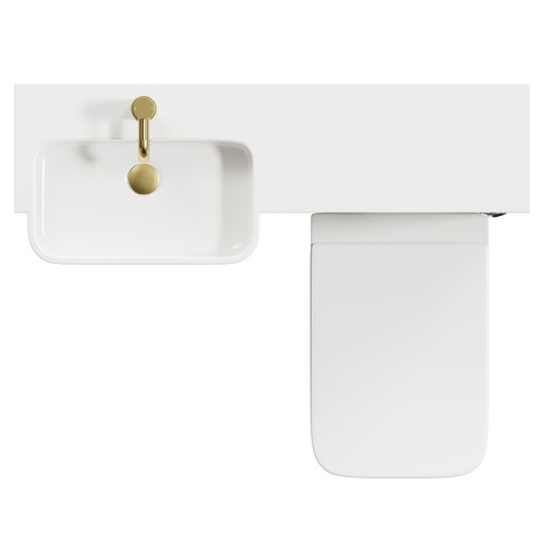Napoli Combination Olive Green 1000mm Vanity Unit Toilet Suite with Left Hand Round Semi Recessed 1 Tap Hole Basin and 2 Doors with Brushed Brass Handles Top View