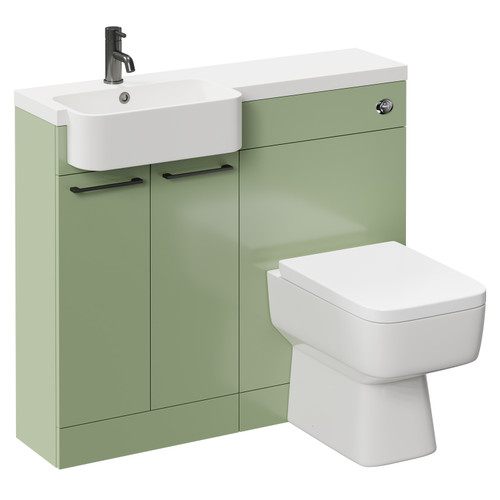 Napoli Combination Olive Green 1000mm Vanity Unit Toilet Suite with Left Hand Round Semi Recessed 1 Tap Hole Basin and 2 Doors with Gunmetal Grey Handles Left Hand View