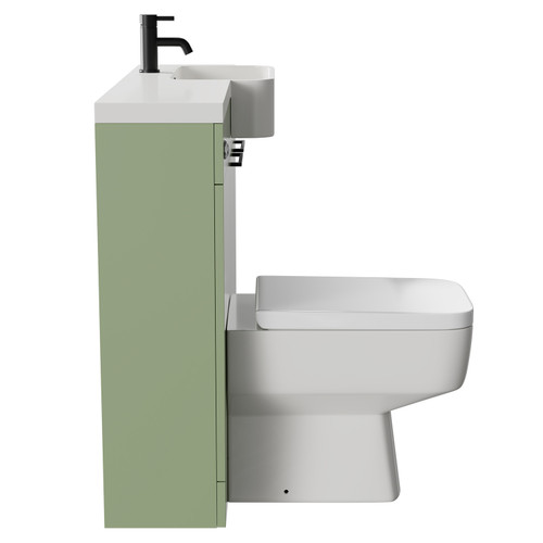 Napoli Combination Olive Green 1000mm Vanity Unit Toilet Suite with Right Hand Round Semi Recessed 1 Tap Hole Basin and 2 Doors with Matt Black Handles Side View