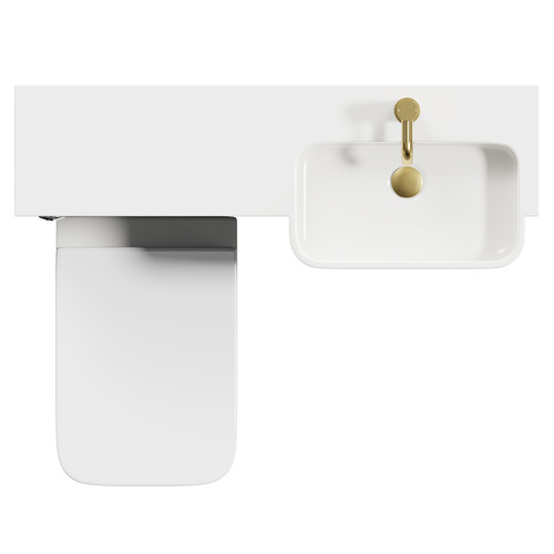 Napoli Combination Deep Blue 1000mm Vanity Unit Toilet Suite with Right Hand Round Semi Recessed 1 Tap Hole Basin and 2 Doors with Brushed Brass Handles Top View