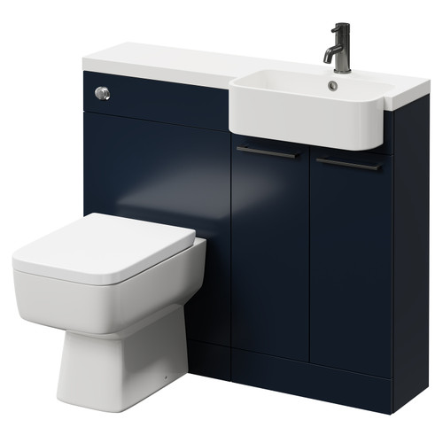 Napoli Combination Deep Blue 1000mm Vanity Unit Toilet Suite with Right Hand Round Semi Recessed 1 Tap Hole Basin and 2 Doors with Gunmetal Grey Handles Right Hand View