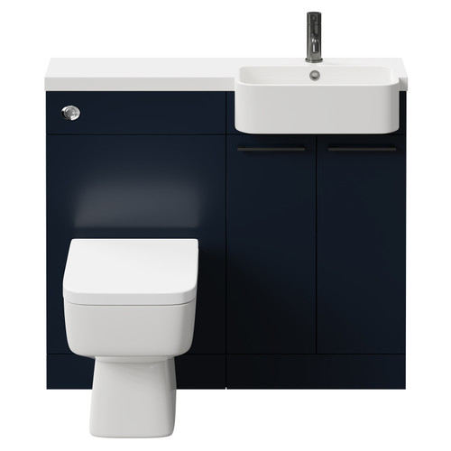 Napoli Combination Deep Blue 1000mm Vanity Unit Toilet Suite with Right Hand Round Semi Recessed 1 Tap Hole Basin and 2 Doors with Gunmetal Grey Handles Front View