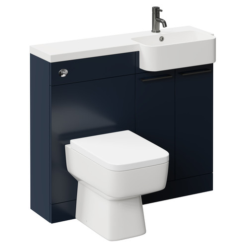 Napoli Combination Deep Blue 1000mm Vanity Unit Toilet Suite with Right Hand Round Semi Recessed 1 Tap Hole Basin and 2 Doors with Gunmetal Grey Handles Left Hand View