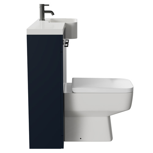Napoli Combination Deep Blue 1000mm Vanity Unit Toilet Suite with Right Hand Round Semi Recessed 1 Tap Hole Basin and 2 Doors with Gunmetal Grey Handles Side View