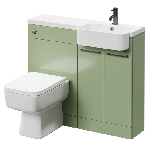 Napoli Combination Olive Green 1000mm Vanity Unit Toilet Suite with Right Hand Round Semi Recessed 1 Tap Hole Basin and 2 Doors with Gunmetal Grey Handles Right Hand View