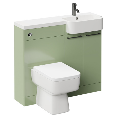 Napoli Combination Olive Green 1000mm Vanity Unit Toilet Suite with Right Hand Round Semi Recessed 1 Tap Hole Basin and 2 Doors with Gunmetal Grey Handles Left Hand View
