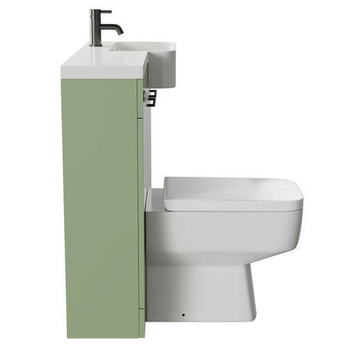 Napoli Combination Olive Green 1000mm Vanity Unit Toilet Suite with Right Hand Round Semi Recessed 1 Tap Hole Basin and 2 Doors with Gunmetal Grey Handles Side View