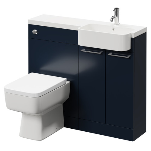 Napoli Combination Deep Blue 1000mm Vanity Unit Toilet Suite with Right Hand Round Semi Recessed 1 Tap Hole Basin and 2 Doors with Polished Chrome Handles Right Hand View