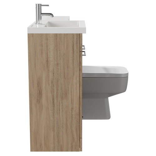 Napoli 390 Combination Bordalino Oak 1100mm Vanity Unit Toilet Suite with Left Hand L Shaped 1 Tap Hole Basin and 2 Doors with Polished Chrome Handles Side View