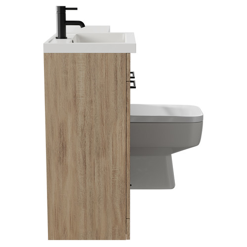Napoli 390 Combination Bordalino Oak 1100mm Vanity Unit Toilet Suite with Left Hand L Shaped 1 Tap Hole Basin and 2 Doors with Matt Black Handles Side View