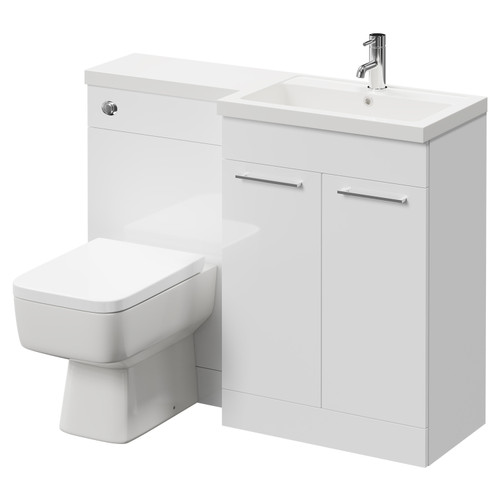 Napoli 390 Combination Gloss White 1100mm Vanity Unit Toilet Suite with Right Hand L Shaped 1 Tap Hole Basin and 2 Doors with Polished Chrome Handles Right Hand View