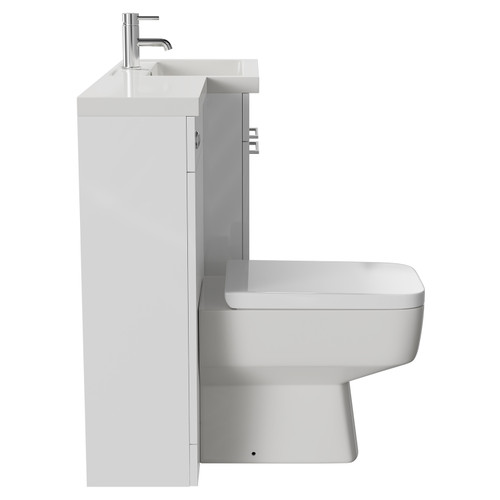 Napoli 390 Combination Gloss White 1100mm Vanity Unit Toilet Suite with Right Hand L Shaped 1 Tap Hole Basin and 2 Doors with Polished Chrome Handles Side View