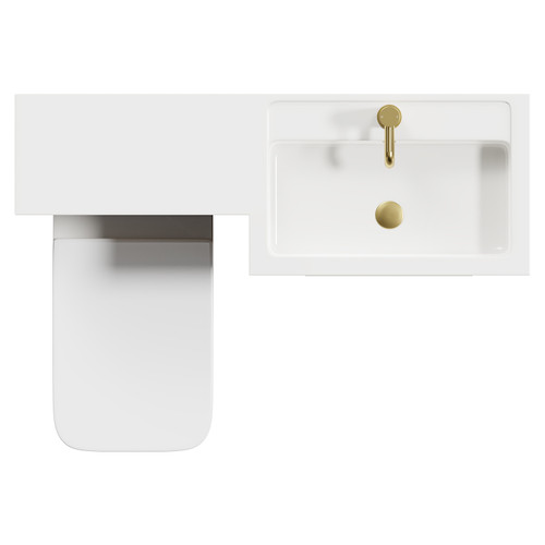 Napoli 390 Combination Bordalino Oak 1100mm Vanity Unit Toilet Suite with Right Hand L Shaped 1 Tap Hole Basin and 2 Drawers with Brushed Brass Handles Top View