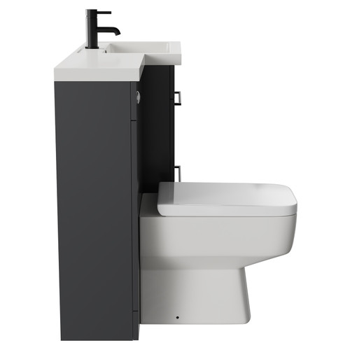 Napoli 390 Combination Gloss Grey 1100mm Vanity Unit Toilet Suite with Right Hand L Shaped 1 Tap Hole Basin and 2 Drawers with Matt Black Handles Side View