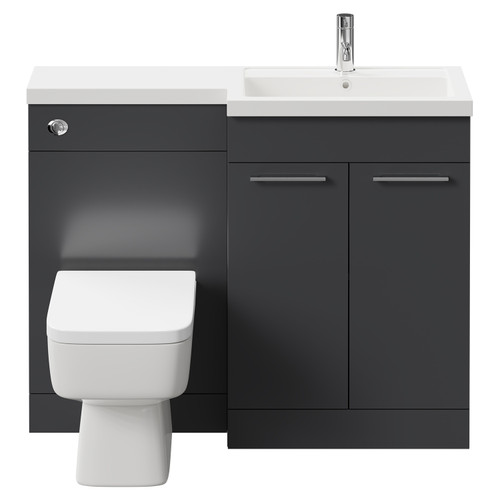 Napoli 390 Combination Gloss Grey 1100mm Vanity Unit Toilet Suite with Right Hand L Shaped 1 Tap Hole Basin and 2 Doors with Polished Chrome Handles Front View