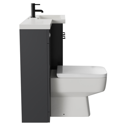 Napoli 390 Combination Gloss Grey 1100mm Vanity Unit Toilet Suite with Right Hand L Shaped 1 Tap Hole Basin and 2 Doors with Matt Black Handles Side View