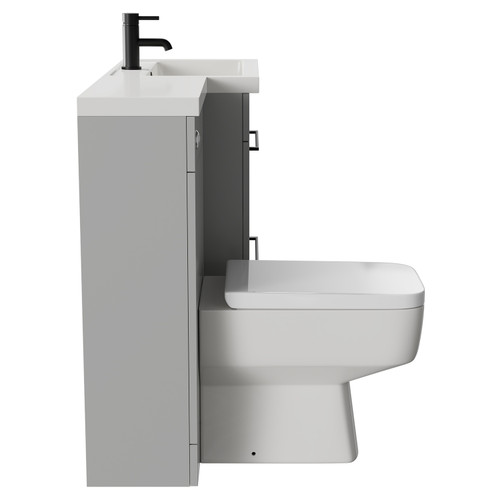 Napoli 390 Combination Gloss Grey Pearl 1100mm Vanity Unit Toilet Suite with Right Hand L Shaped 1 Tap Hole Basin and 2 Drawers with Matt Black Handles Side View