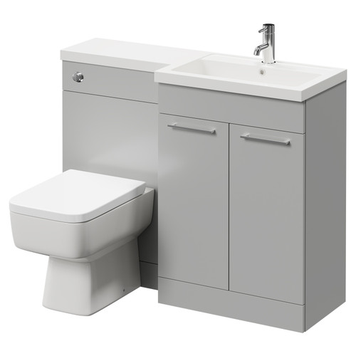 Napoli 390 Combination Gloss Grey Pearl 1100mm Vanity Unit Toilet Suite with Right Hand L Shaped 1 Tap Hole Basin and 2 Doors with Polished Chrome Handles Right Hand View