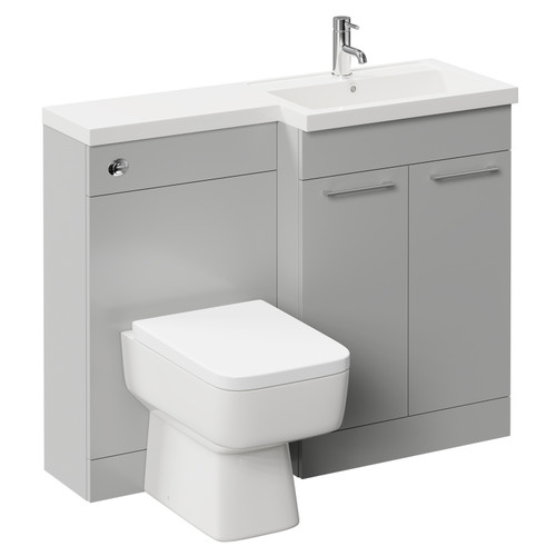 Napoli 390 Combination Gloss Grey Pearl 1100mm Vanity Unit Toilet Suite with Right Hand L Shaped 1 Tap Hole Basin and 2 Doors with Polished Chrome Handles Left Hand View