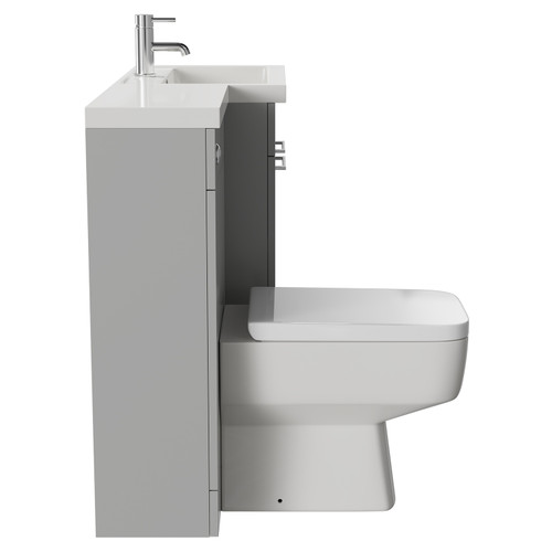 Napoli 390 Combination Gloss Grey Pearl 1100mm Vanity Unit Toilet Suite with Right Hand L Shaped 1 Tap Hole Basin and 2 Doors with Polished Chrome Handles Side View