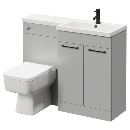 Napoli 390 Combination Gloss Grey Pearl 1100mm Vanity Unit Toilet Suite with Right Hand L Shaped 1 Tap Hole Basin and 2 Doors with Matt Black Handles Right Hand View