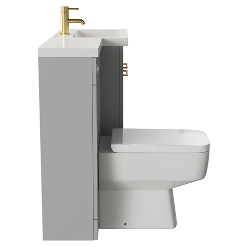 Napoli 390 Combination Gloss Grey Pearl 1100mm Vanity Unit Toilet Suite with Right Hand L Shaped 1 Tap Hole Basin and 2 Doors with Brushed Brass Handles Side View